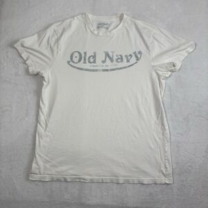 Y2K Old Navy Spellout White Short Sleeve Graphic Shirt Men's XL